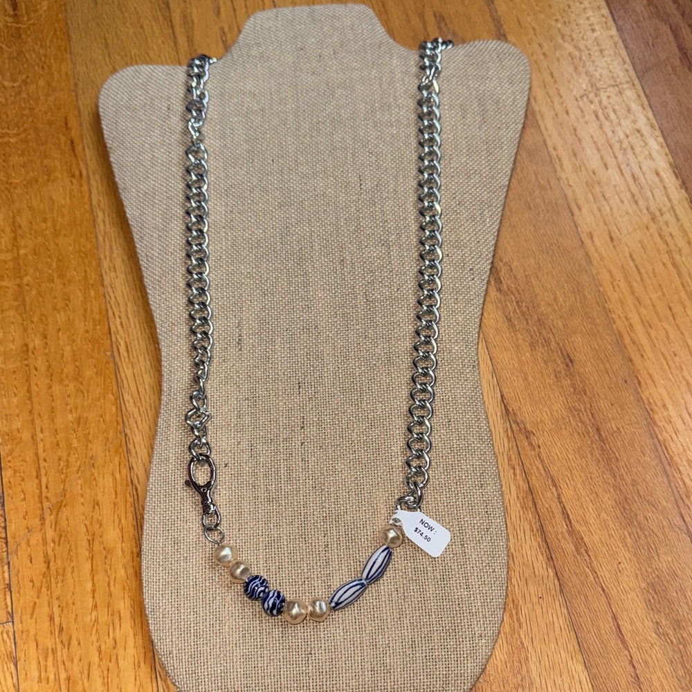 Elegant Sabika‎ Pearl Wonder Chain  Silver and Blue Necklace. NWT